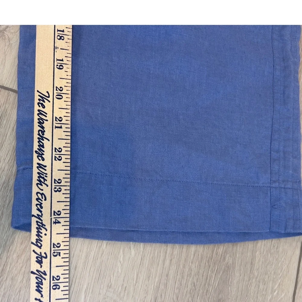 Quince Women Blue 100% Linen Wide Leg Cropped Drawstring Pants Size S